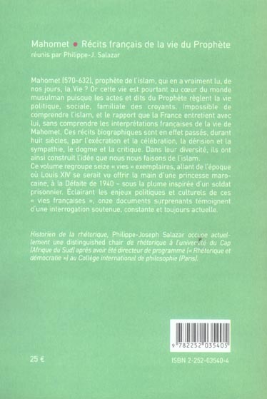 Quatrième de couverture de « MAHOMET - RECITS FRANCAIS DE LA VIE DU PROPHETE »