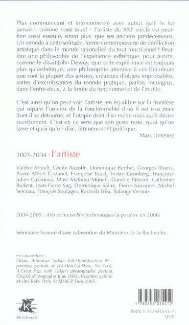 Quatrième de couverture de « L'ARTISTE »