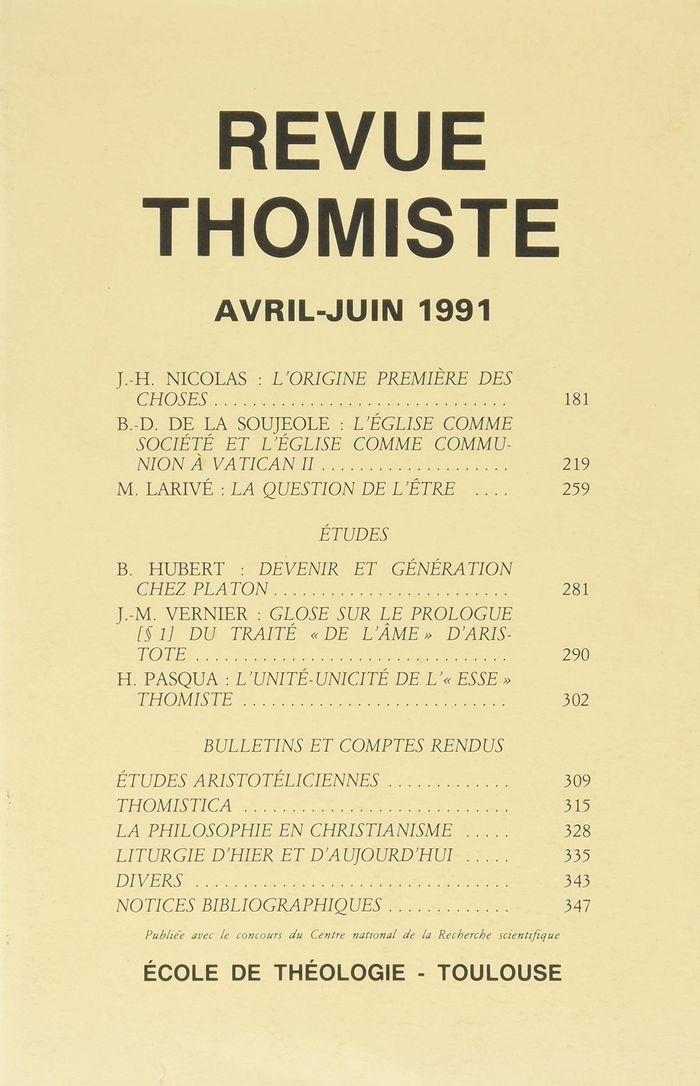 Couverture du livre « REVUE THOMISTE - N 2/1991 » de P-M. Margelidon, librairie Les Contes Infusés à Corte