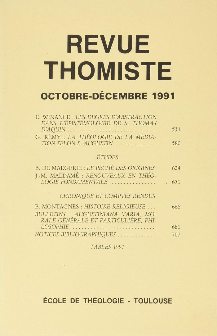 Couverture du livre « REVUE THOMISTE - N 4/1991 » de P-M. Margelidon, librairie Les Contes Infusés à Corte