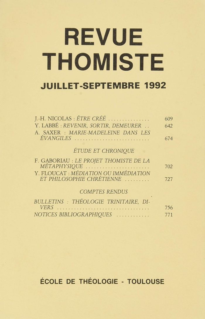 Couverture du livre « REVUE THOMISTE - N 3/1992 » de P-M. Margelidon, librairie Les Contes Infusés à Corte
