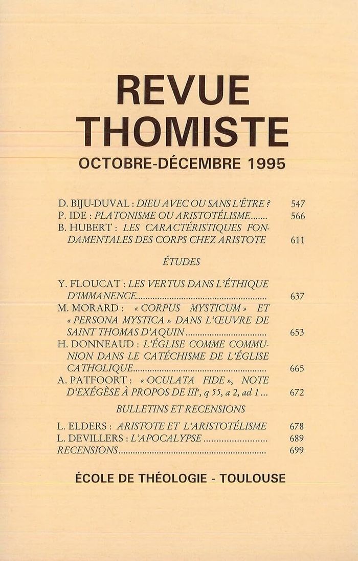 Couverture du livre « REVUE THOMISTE - N 4/1995 » de P-M. Margelidon, librairie Les Contes Infusés à Corte