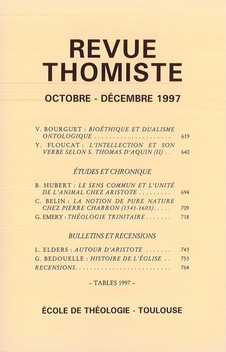 Couverture du livre « REVUE THOMISTE - N 4/1997 » de P-M. Margelidon, librairie Les Contes Infusés à Corte