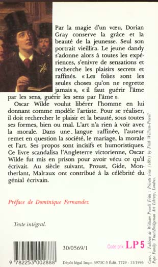 Quatrième de couverture de « LE PORTRAIT DE DORIAN GRAY »