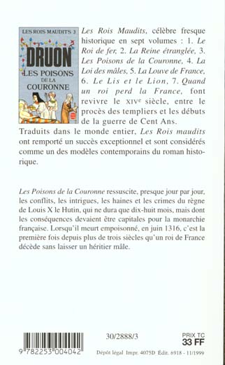 Quatrième de couverture de « LES POISONS DE LA COURONNE (LES ROIS MAUDITS, TOME 3) »