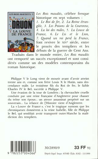 Quatrième de couverture de « LA LOUVE DE FRANCE ( LES ROIS MAUDITS, TOME 5) »