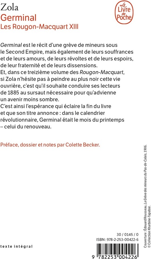 Quatrième de couverture de « GERMINAL »
