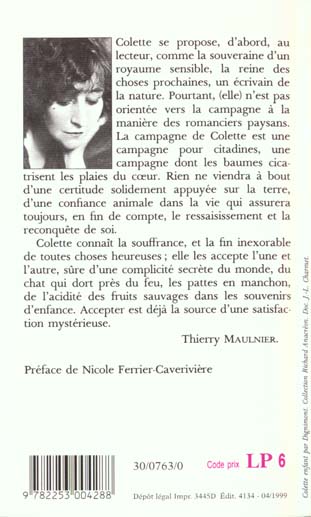 Quatrième de couverture de « LA MAISON DE CLAUDINE »