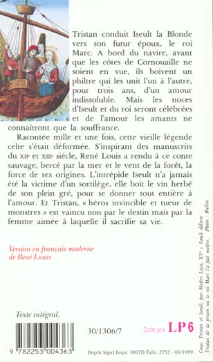 Quatrième de couverture de « TRISTAN ET ISEULT »
