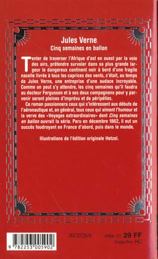 Quatrième de couverture de « CINQ SEMAINES EN BALLON »