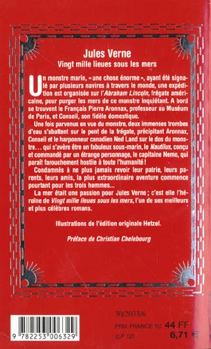 Quatrième de couverture de « VINGT MILLE LIEUES SOUS LES MERS »