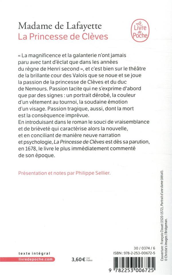 Quatrième de couverture de « LA PRINCESSE DE CLEVES »