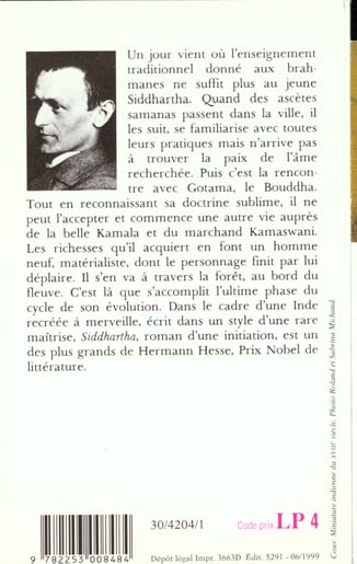 Quatrième de couverture de « SIDDHARTHA »