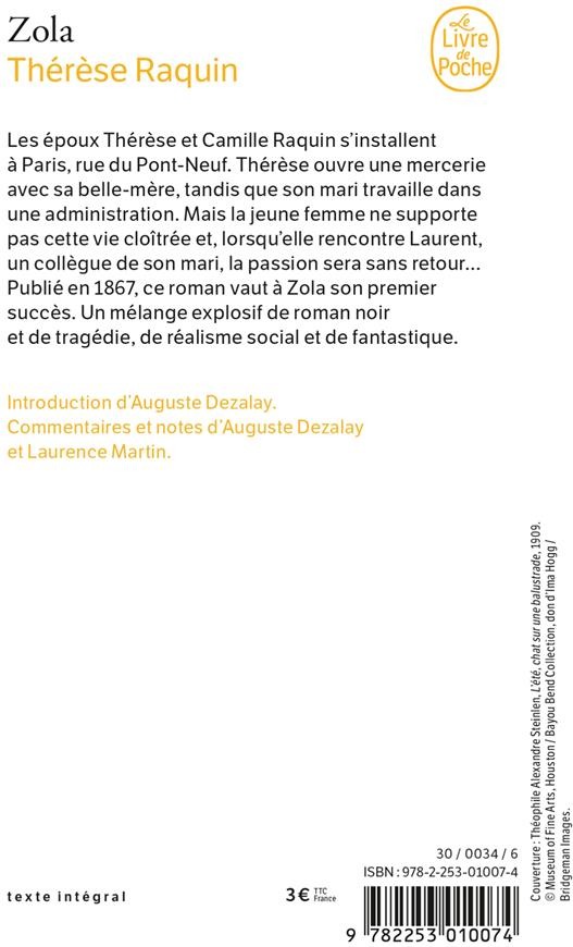 Quatrième de couverture de « THERESE RAQUIN »