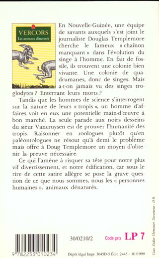 Quatrième de couverture de « LES ANIMAUX DENATURES »