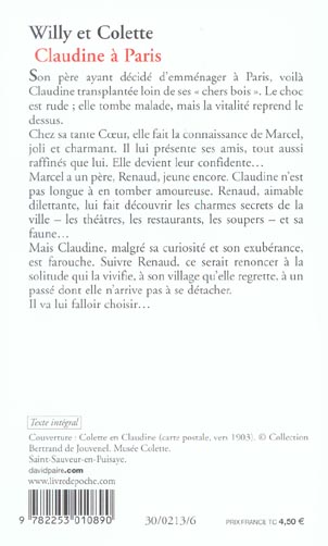 Quatrième de couverture de « CLAUDINE A PARIS »