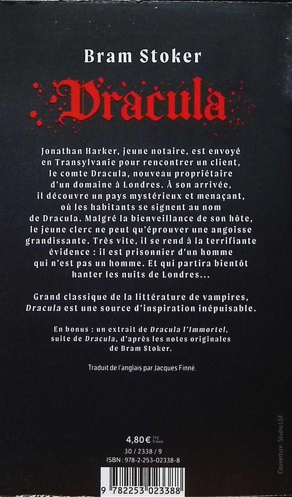 Quatrième de couverture de « Dracula »