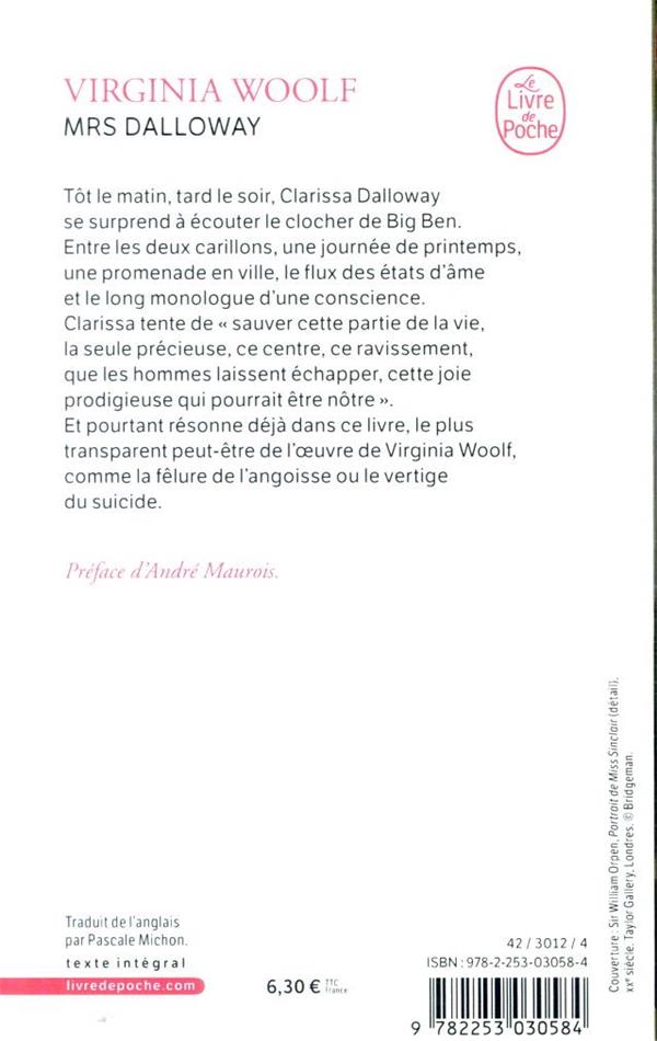 Quatrième de couverture de « MRS. DALLOWAY »