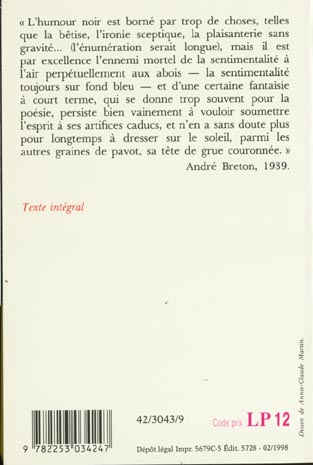 Quatrième de couverture de « ANTHOLOGIE DE L'HUMOUR NOIR »