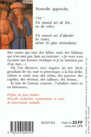 Quatrième de couverture de « FABLIAUX ET CONTES DU MOYEN AGE »