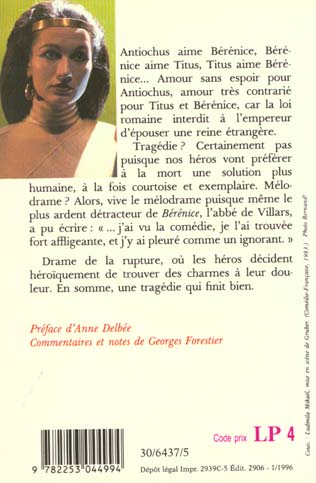 Quatrième de couverture de « BERENICE - TRAGEDIE 1670 »