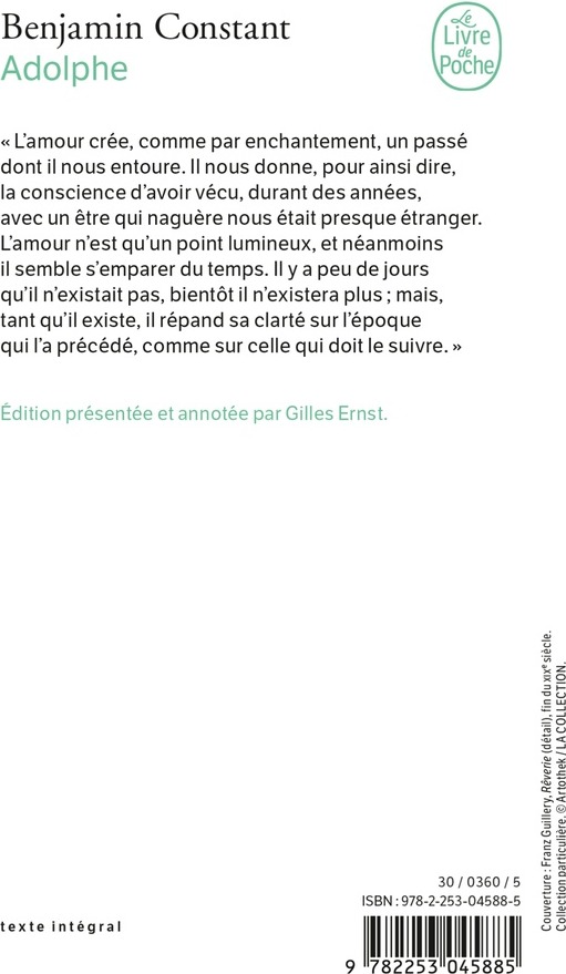 Quatrième de couverture de « ADOLPHE »