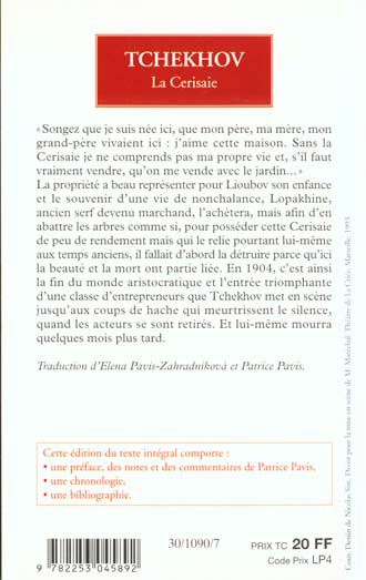 Quatrième de couverture de « LA CERISAIE »