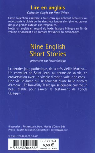 Quatrième de couverture de « NINE ENGLISH SHORT STORIES »