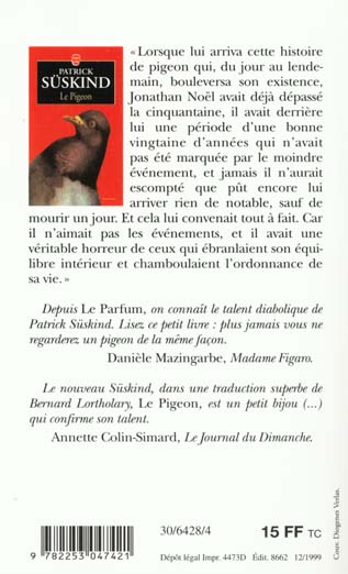 Quatrième de couverture de « LE PIGEON »