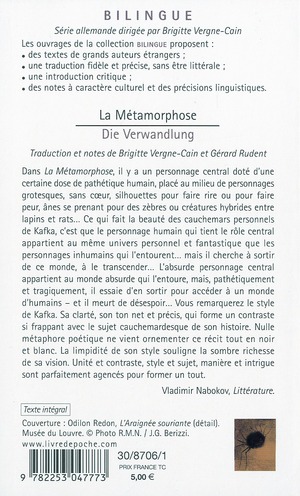 Quatrième de couverture de « LA METAMORPHOSE »