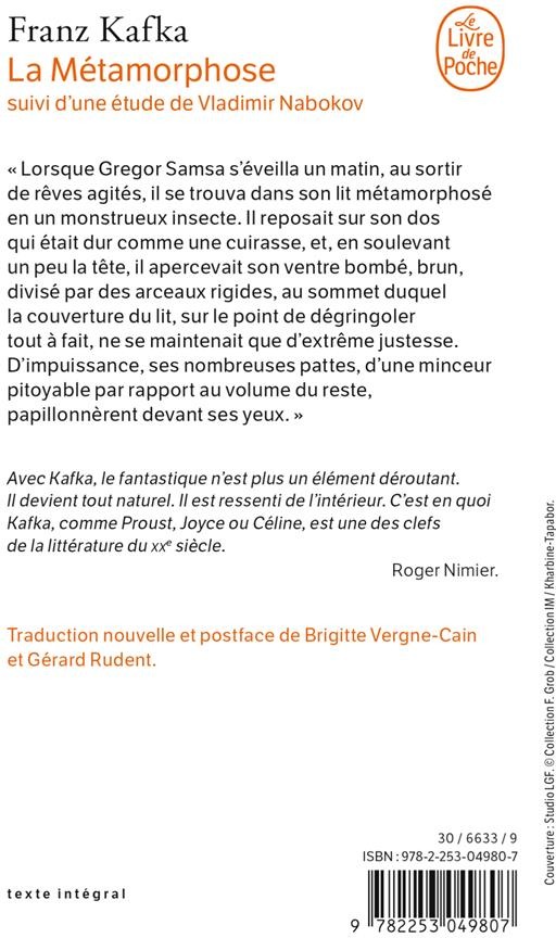 Quatrième de couverture de « LA METAMORPHOSE »