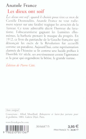 Quatrième de couverture de « LES DIEUX ONT SOIF »