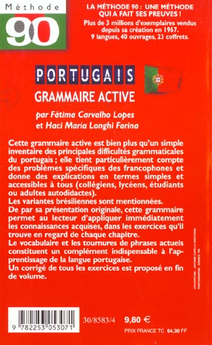 Quatrième de couverture de « GRAMMAIRE ACTIVE DU PORTUGAIS »