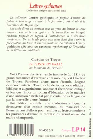 Quatrième de couverture de « LE CONTE DU GRAAL »