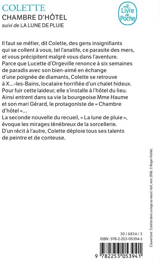 Quatrième de couverture de « CHAMBRE D'HOTEL SUIVI DE LA LUNE DE PLUIE »