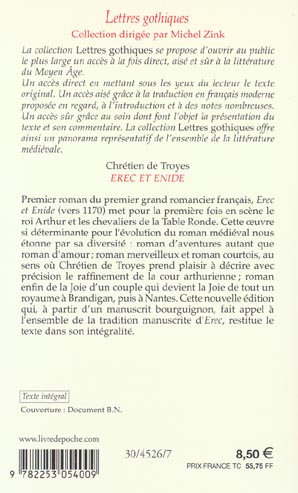 Quatrième de couverture de « EREC ET ENIDE »