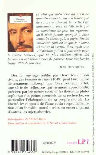 Quatrième de couverture de « LES PASSIONS DE L'AME »