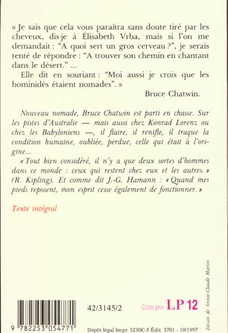 Quatrième de couverture de « LE CHANT DES PISTES »