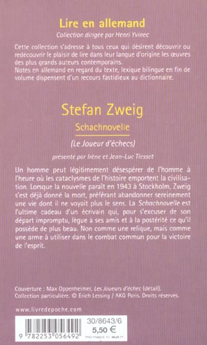 Quatrième de couverture de « SCHACHNOVELLE - LE JOUEUR D'ECHECS »