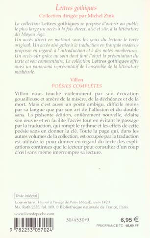 Quatrième de couverture de « POESIES COMPLETES »