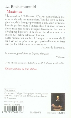Quatrième de couverture de « MAXIMES »