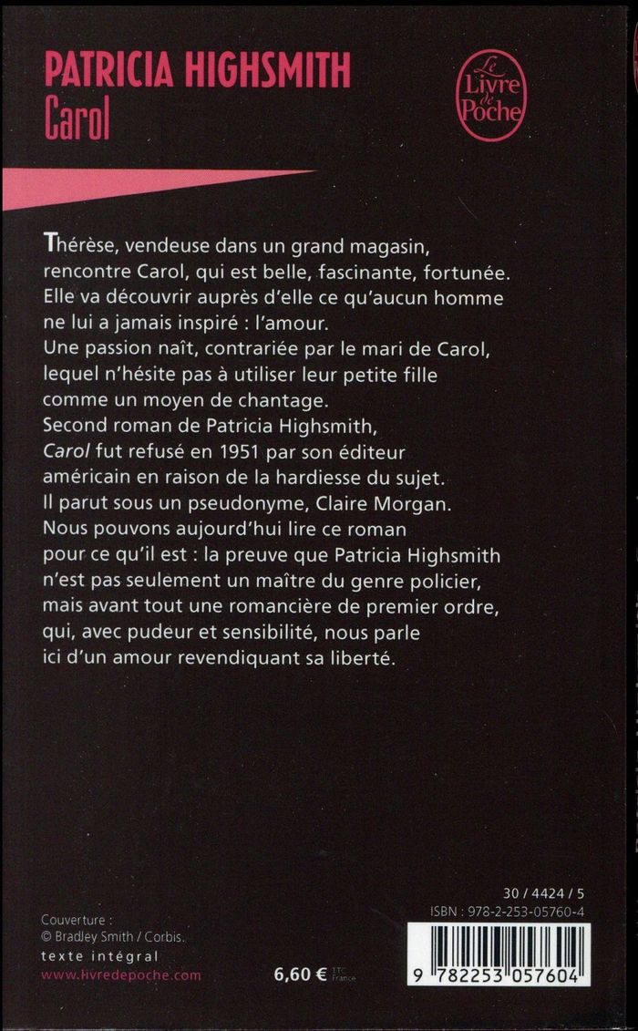 Quatrième de couverture de « CAROL »
