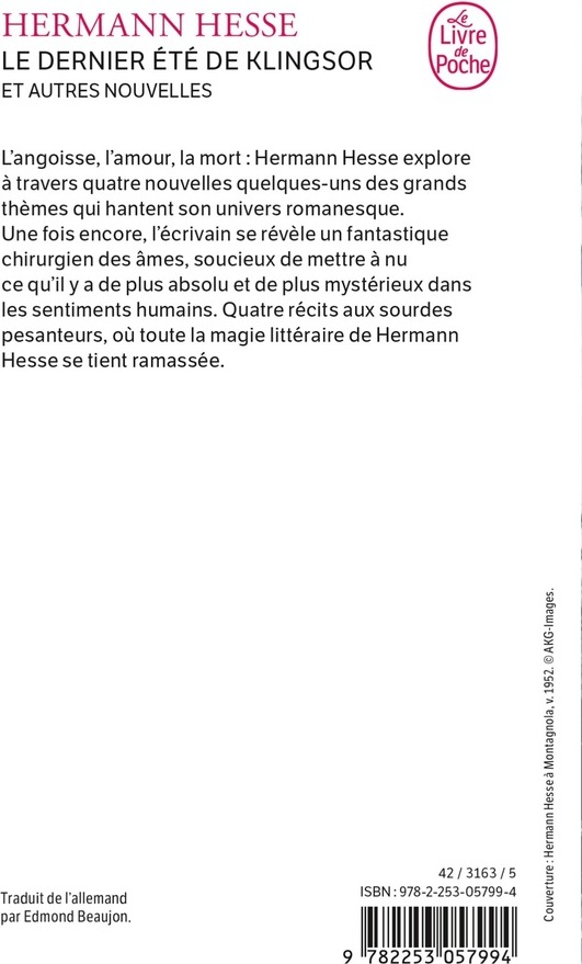 Quatrième de couverture de « LE DERNIER ETE DE KLINGSOR »