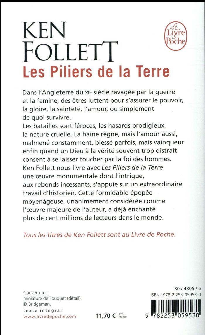 Quatrième de couverture de « LES PILIERS DE LA TERRE »