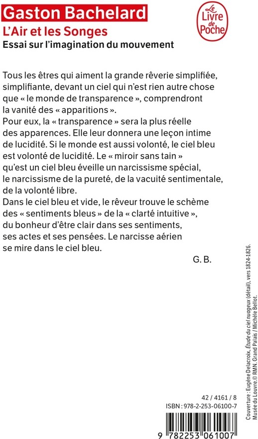 Quatrième de couverture de « L'AIR ET LES SONGES - ESSAI SUR L'IMAGINATION DU MOUVEMENT »