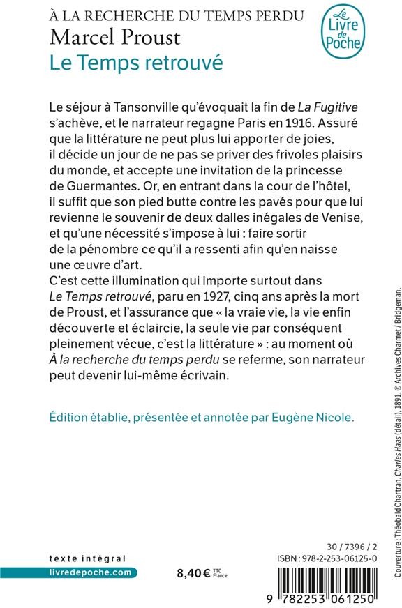 Quatrième de couverture de « LE TEMPS RETROUVE »