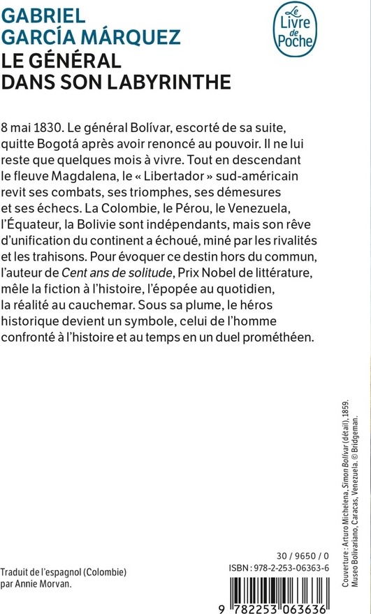 Quatrième de couverture de « LE GENERAL DANS SON LABYRINTHE »