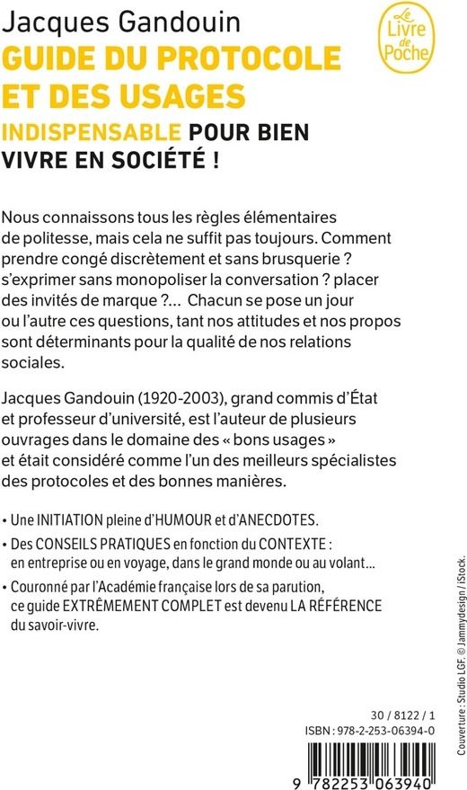 Quatrième de couverture de « GUIDE DU PROTOCOLE ET DES USAGES »