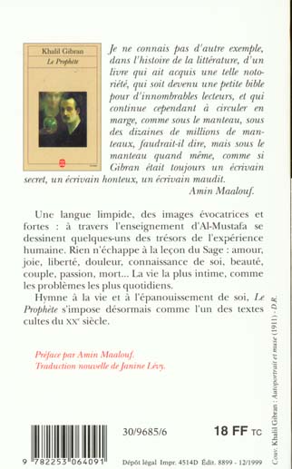 Quatrième de couverture de « LE PROPHETE »