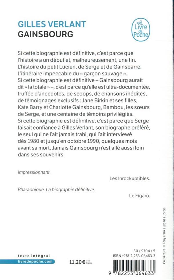 Quatrième de couverture de « GAINSBOURG »